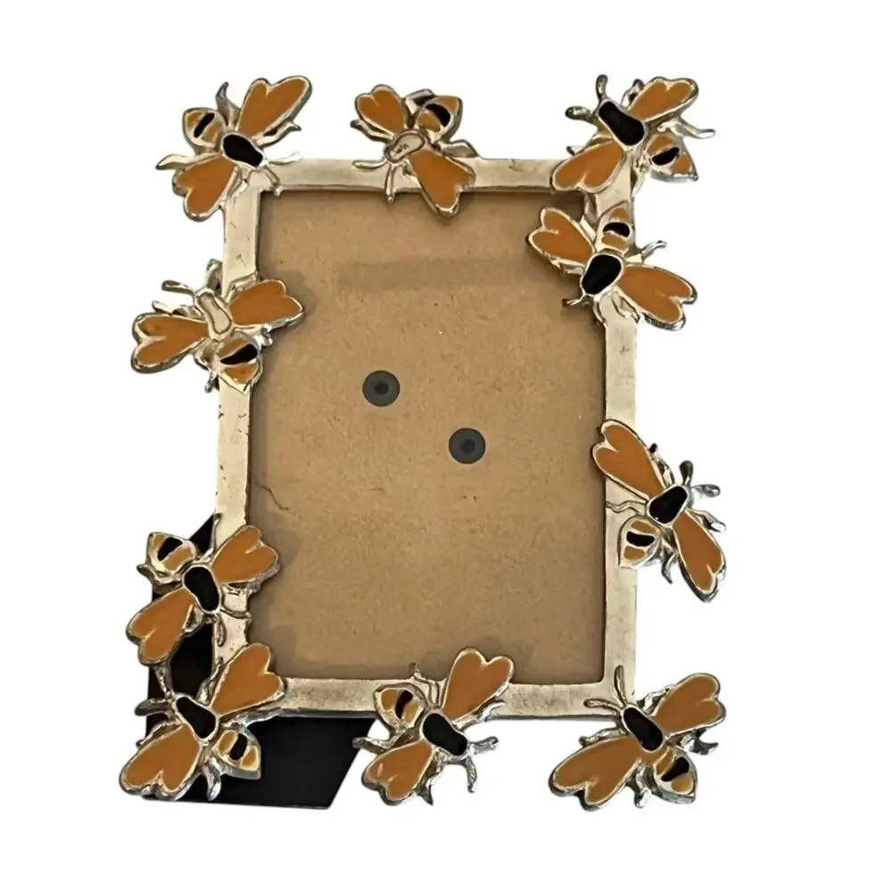 Bee Photo Frame Enamel Metal Mini Picture Frame Orange Black Small